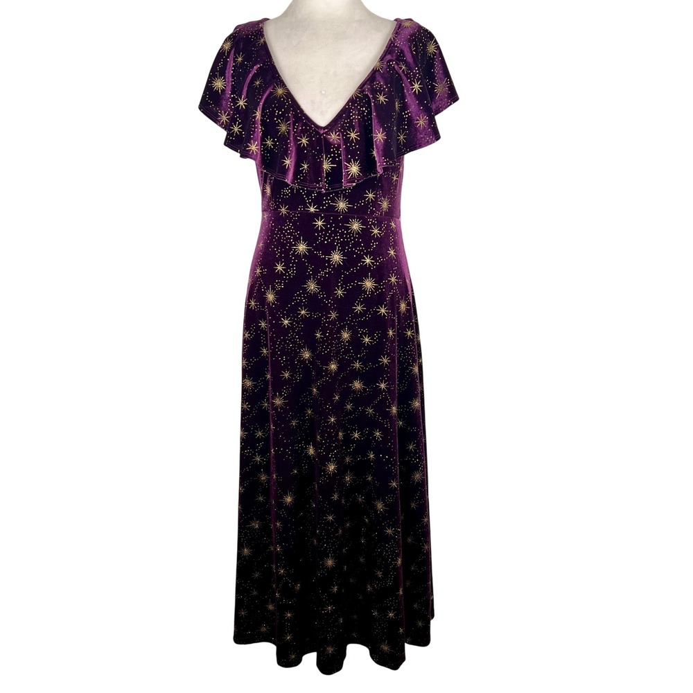 Cider Purple Velvet Celestial Star Maxi Dress Small Whimsigoth Fairy Grunge